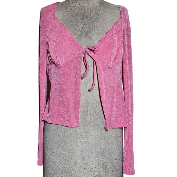 ASOS DESIGN Pink Tie Front Blouse Size 12 - Picture 1 of 4